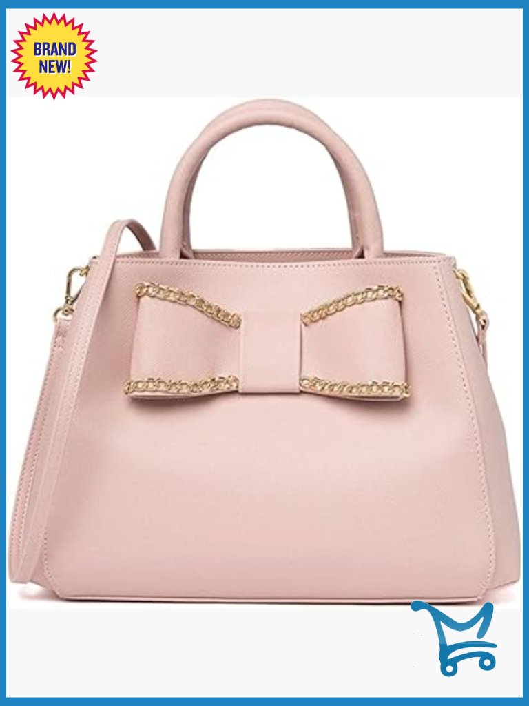 Triple Compartment Faux Leather Satchel With Bow Chain Detail
